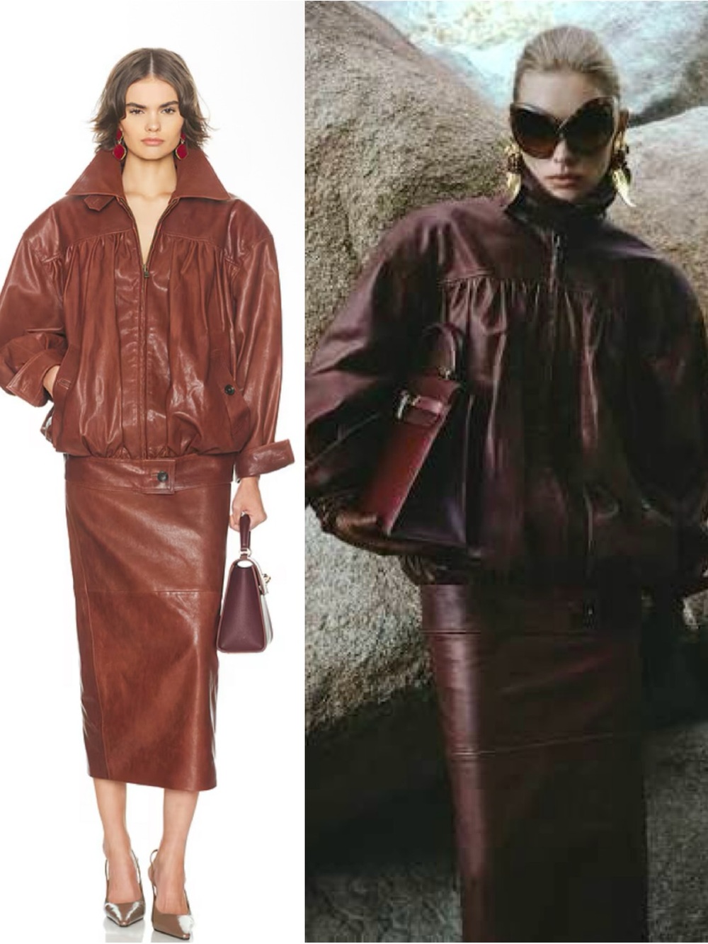 NWT Helsa Shirred 100% Leather Jacket Brown Oversized size XS